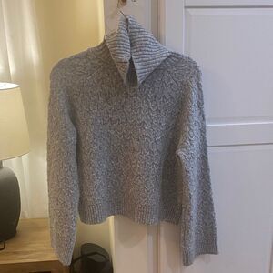 Cozy Gray Cable Knit Turtleneck Sweater